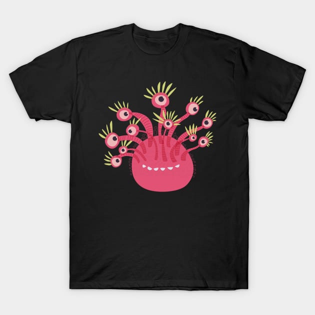 Funny Pink Cute Monster With Eleven Eyes T-Shirt by Boriana Giormova